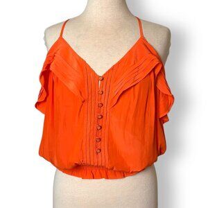 Ramy Brook Top Teagan Zinni Sz S Racer Back Sleeveless Orange Elastic Waist